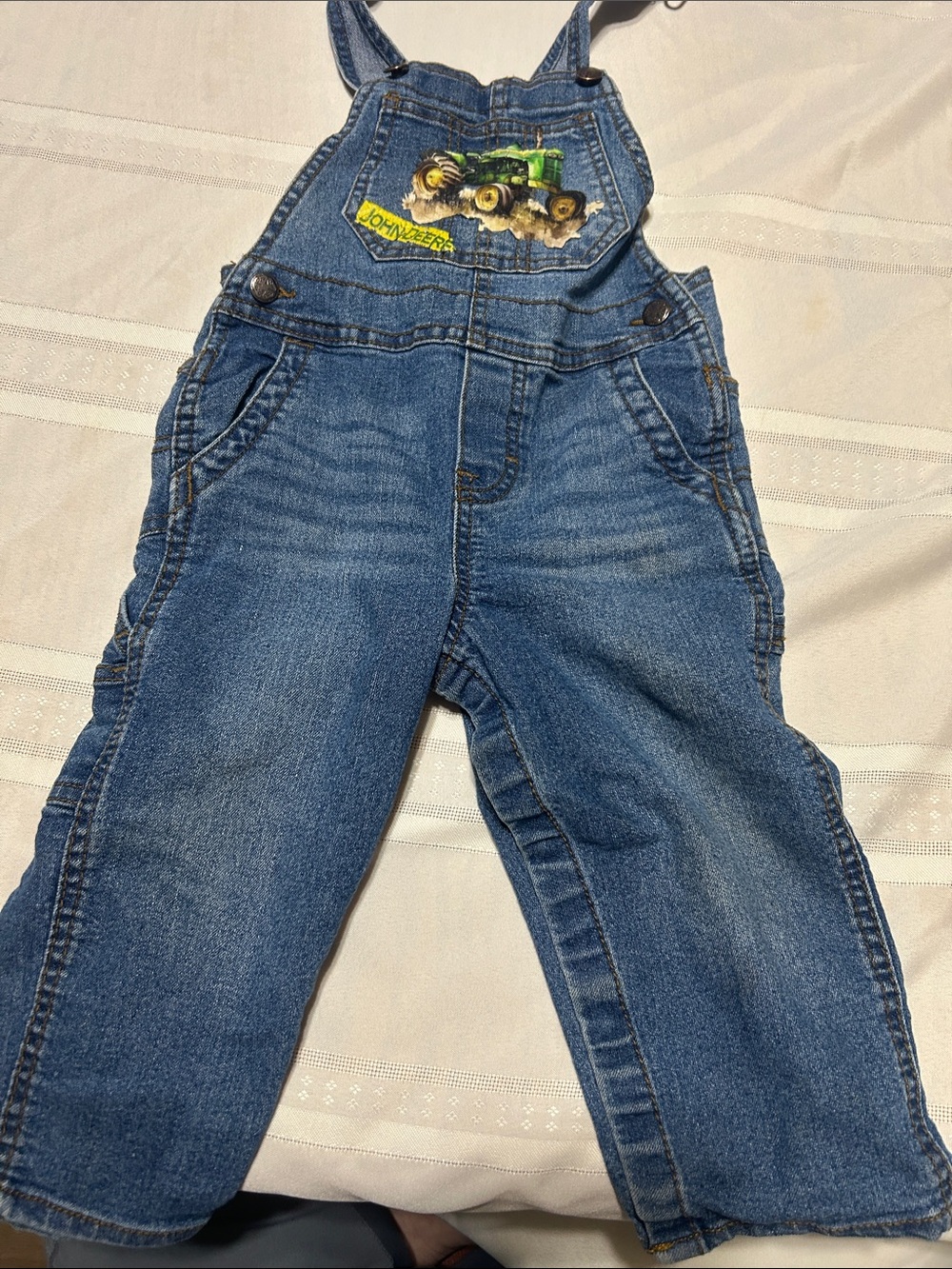 John Deere Blue Denim Kids Overalls with Tractor Embroidered Patch